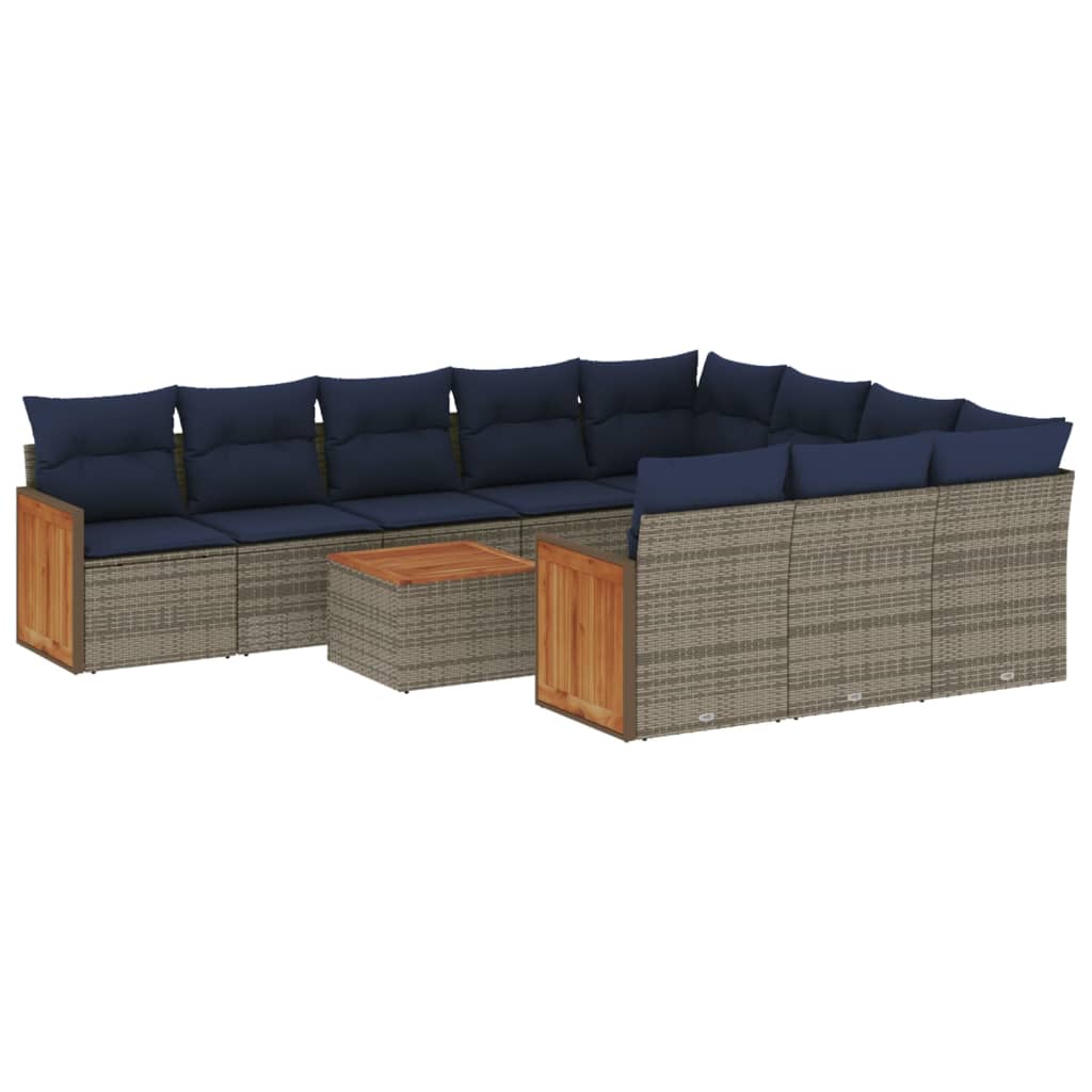 11-delige tuinbankset met kussens, grijs polyrotan is nu te koop bij PeponiXL, paradijselijk wonen!
