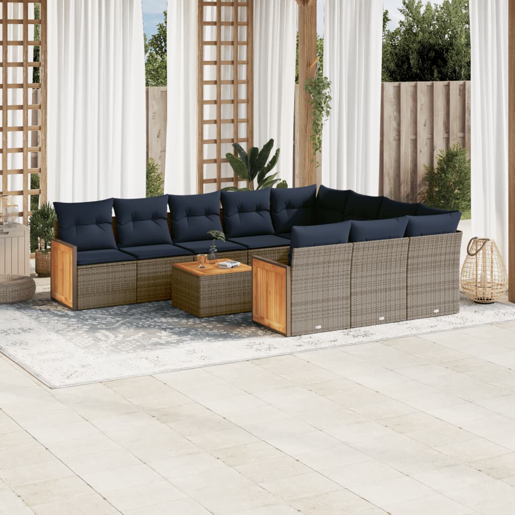 11-delige tuinbankset met kussens, grijs polyrotan is nu te koop bij PeponiXL, paradijselijk wonen!