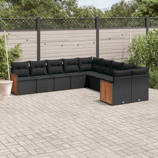 10-delige Loungeset met kussens poly rattan zwart is nu te koop bij PeponiXL, paradijselijk wonen!