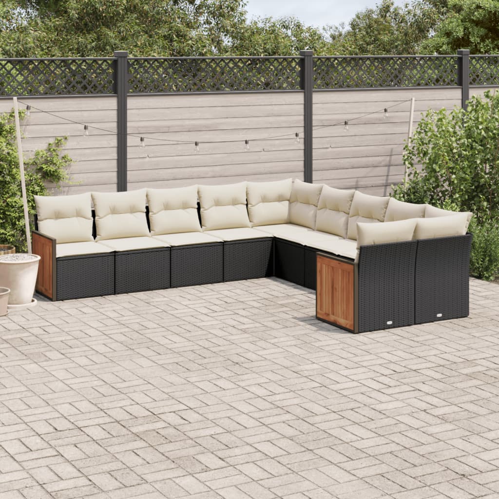 10-delige Loungeset met kussens poly rattan zwart is nu te koop bij PeponiXL, paradijselijk wonen!