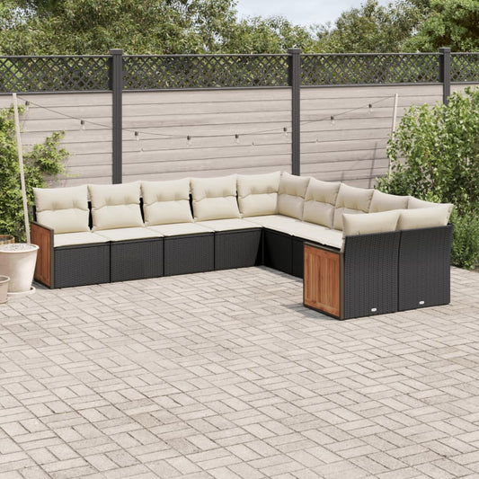 10-delige Loungeset met kussens poly rattan zwart is nu te koop bij PeponiXL, paradijselijk wonen!