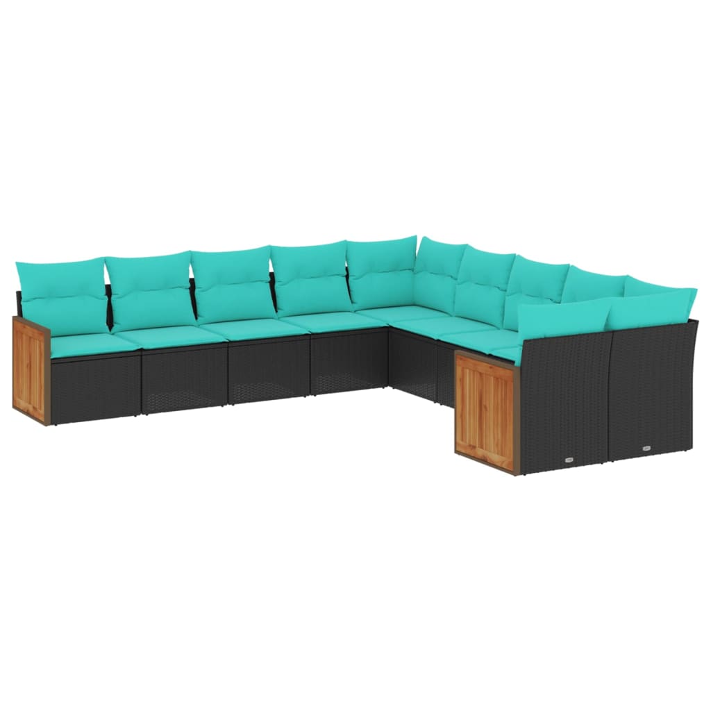 10-delige tuinbankset met kussens van zwart polyrotan is nu te koop bij PeponiXL, paradijselijk wonen!