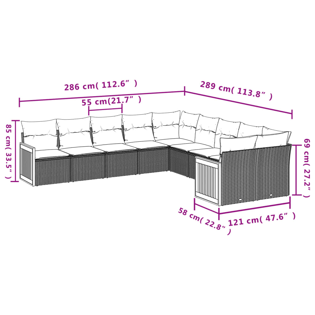 10-delige tuinbankset met kussens van zwart polyrotan is nu te koop bij PeponiXL, paradijselijk wonen!