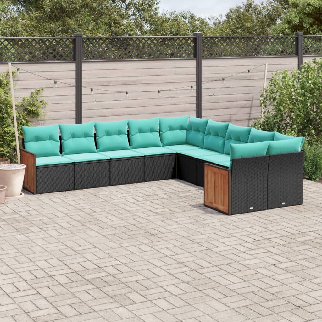 10-delige tuinbankset met kussens van zwart polyrotan is nu te koop bij PeponiXL, paradijselijk wonen!