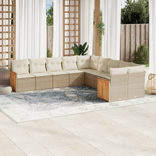 10-delige Loungeset met kussens poly rattan beige is nu te koop bij PeponiXL, paradijselijk wonen!