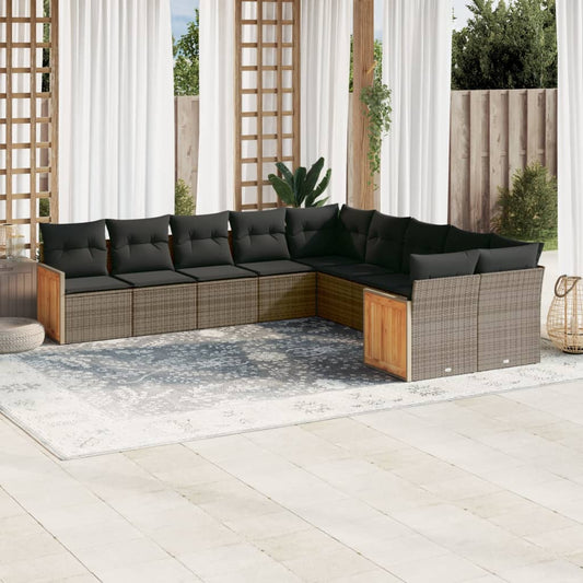 10-delige Loungeset met kussens poly rattan grijs is nu te koop bij PeponiXL, paradijselijk wonen!