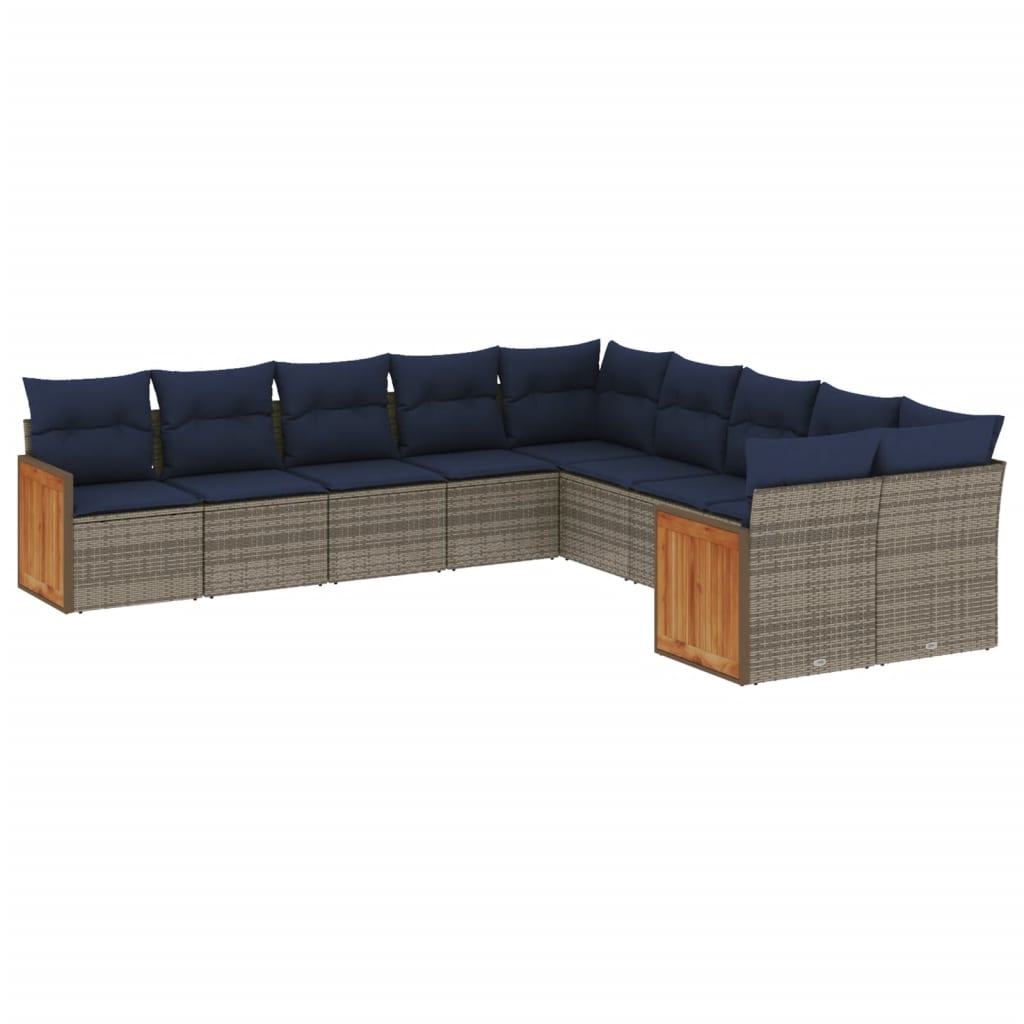 10-delige tuinbankset met kussens, grijs polyrotan is nu te koop bij PeponiXL, paradijselijk wonen!