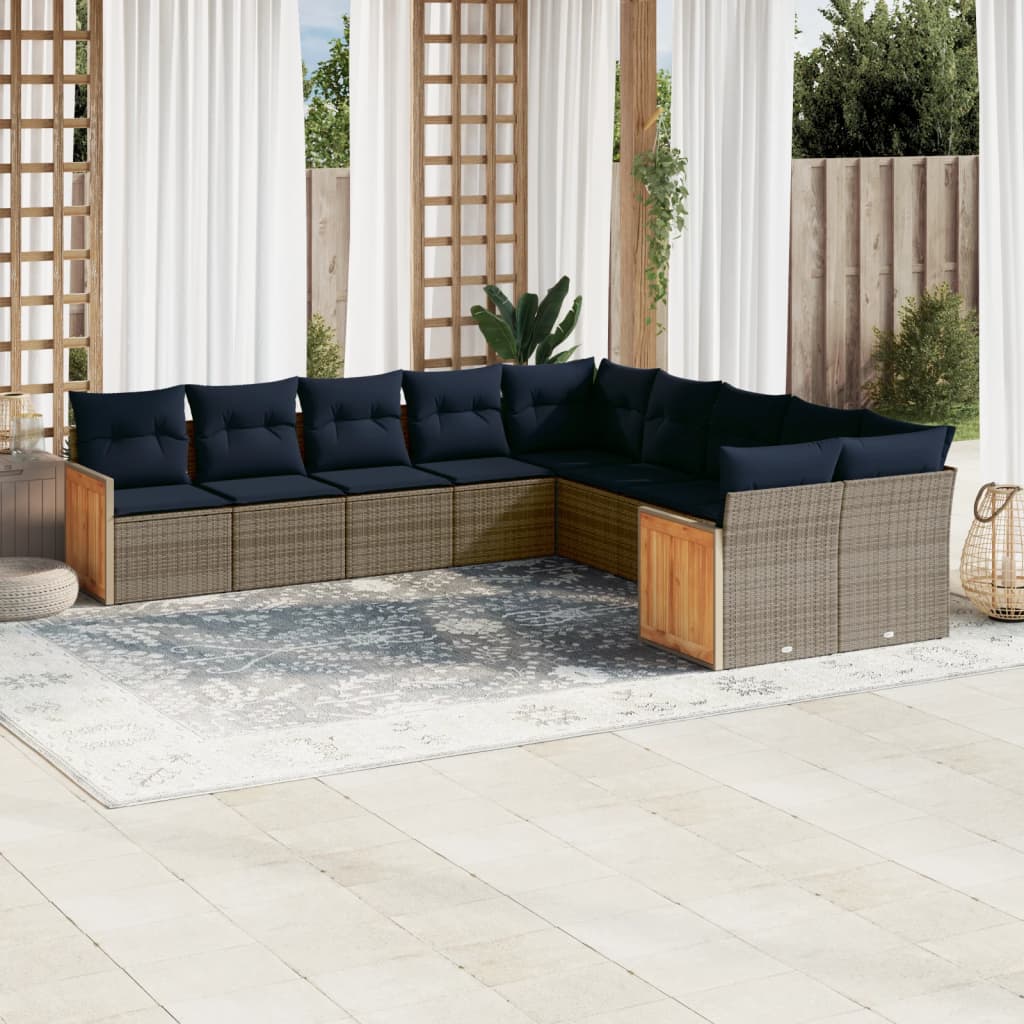 10-delige tuinbankset met kussens, grijs polyrotan is nu te koop bij PeponiXL, paradijselijk wonen!