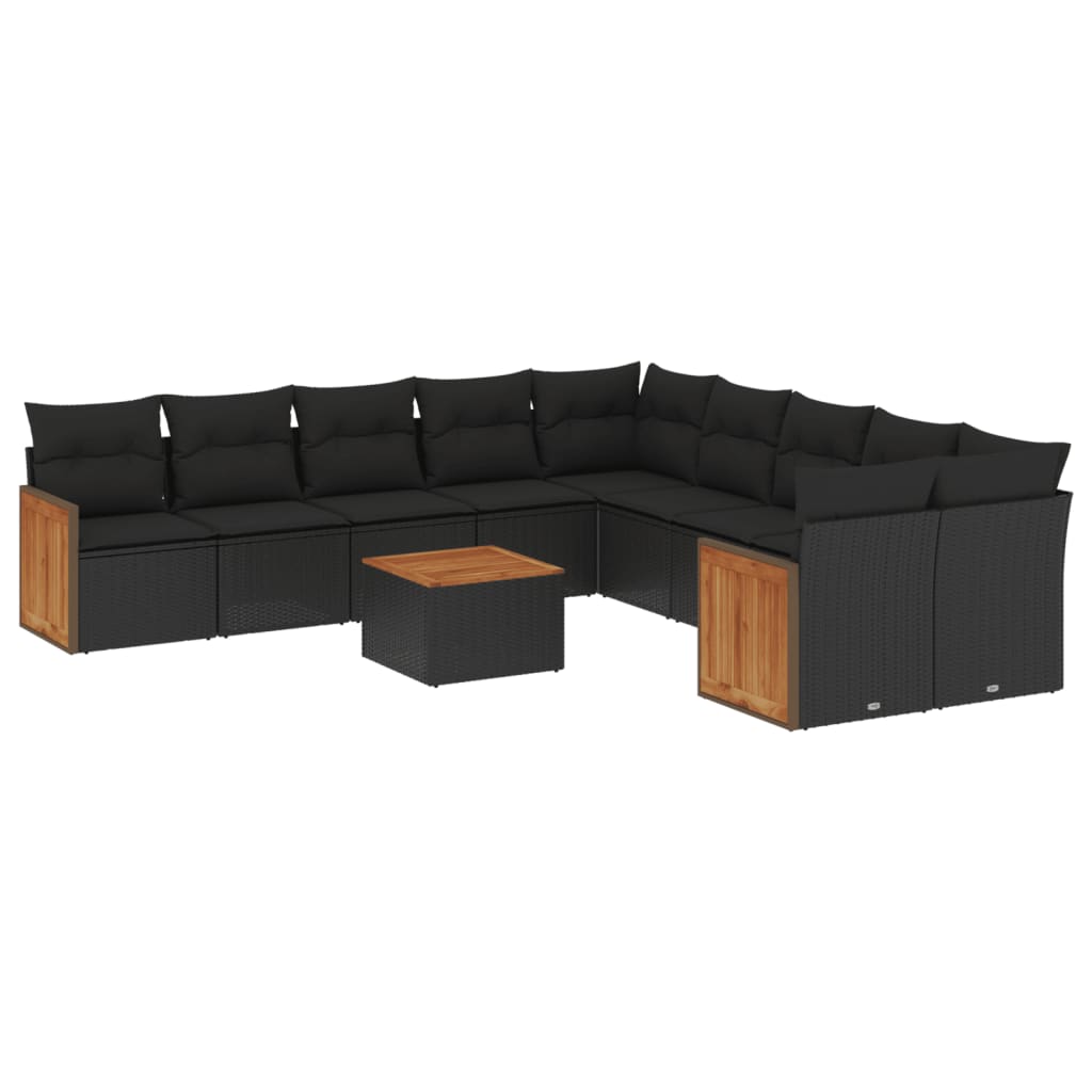 11-delige Loungeset met kussens poly rattan zwart is nu te koop bij PeponiXL, paradijselijk wonen!