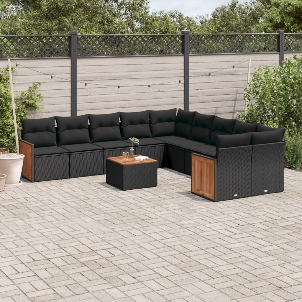 11-delige Loungeset met kussens poly rattan zwart is nu te koop bij PeponiXL, paradijselijk wonen!