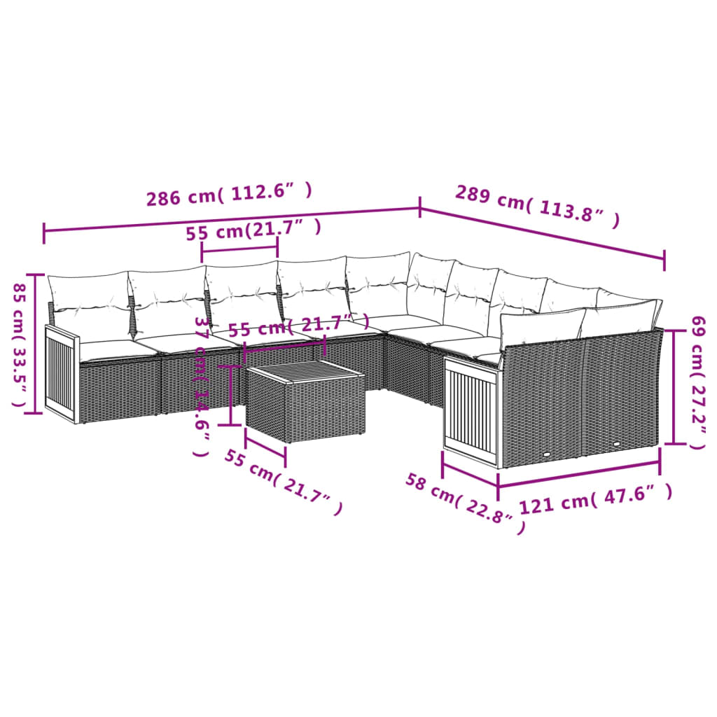 11-delige Loungeset met kussens poly rattan zwart is nu te koop bij PeponiXL, paradijselijk wonen!