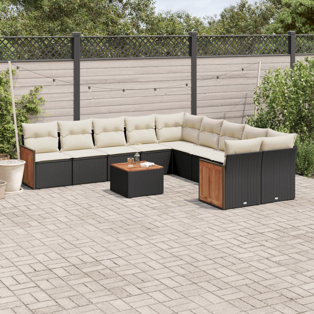 11-delige Loungeset met kussens poly rattan zwart is nu te koop bij PeponiXL, paradijselijk wonen!