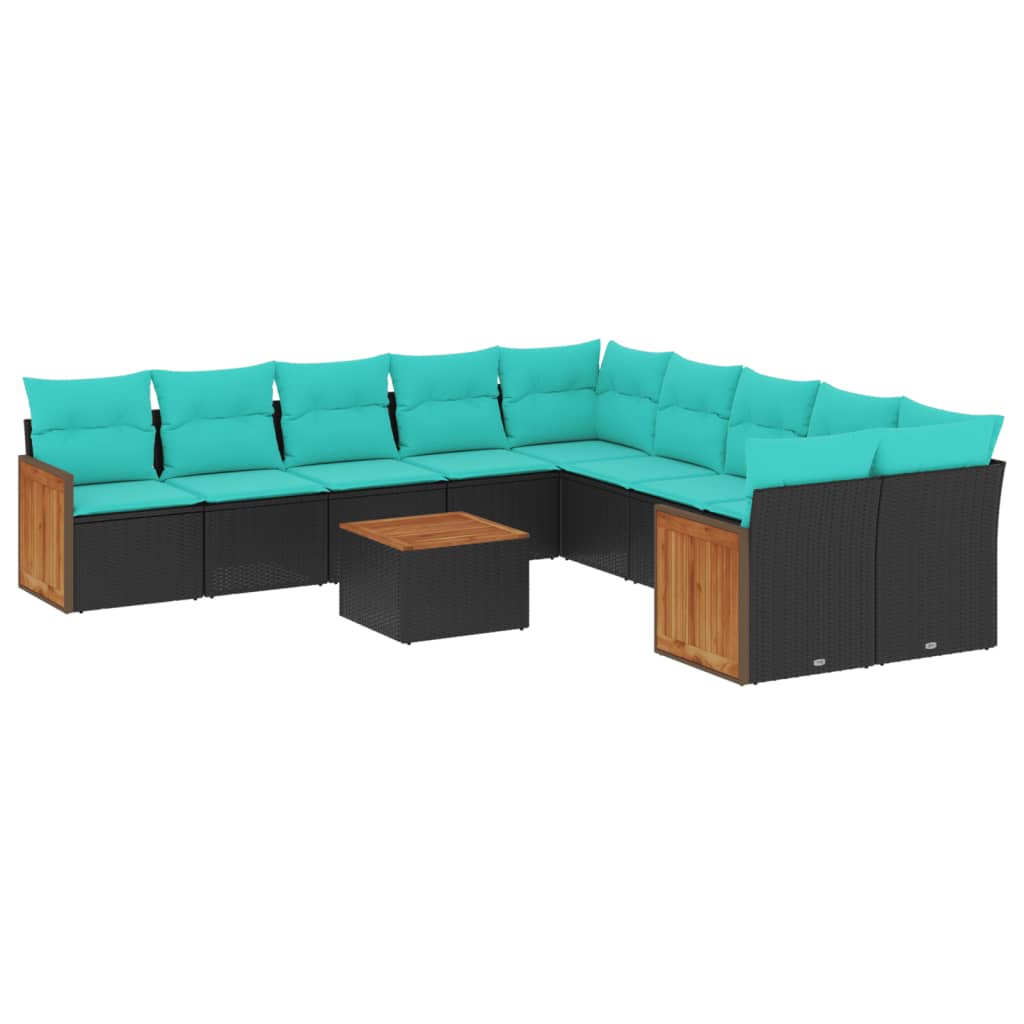 11-delige tuinbankset met kussens, zwart polyrotan is nu te koop bij PeponiXL, paradijselijk wonen!
