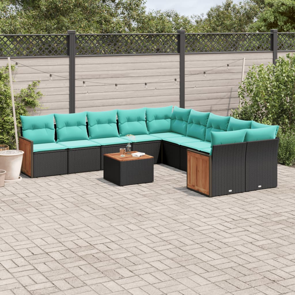 11-delige tuinbankset met kussens, zwart polyrotan is nu te koop bij PeponiXL, paradijselijk wonen!