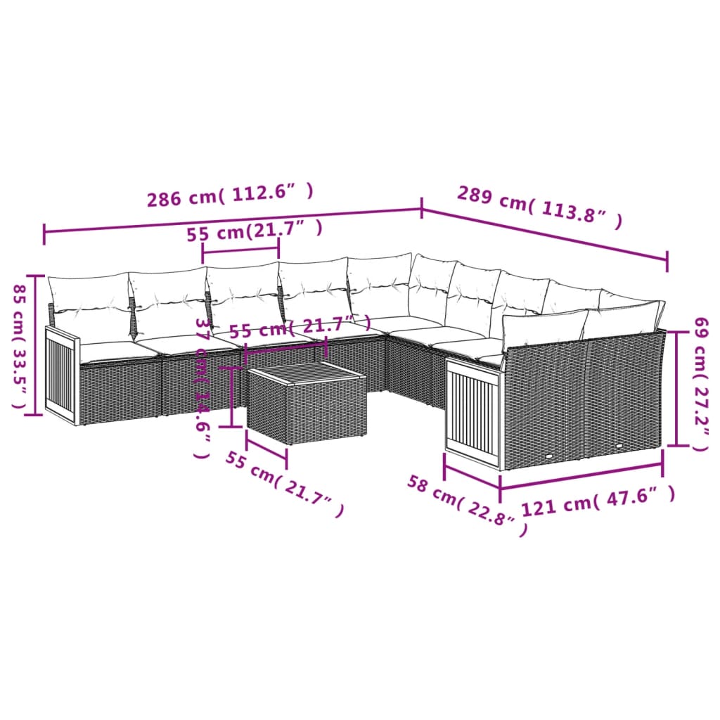 11-delige Loungeset met kussens poly rattan grijs is nu te koop bij PeponiXL, paradijselijk wonen!