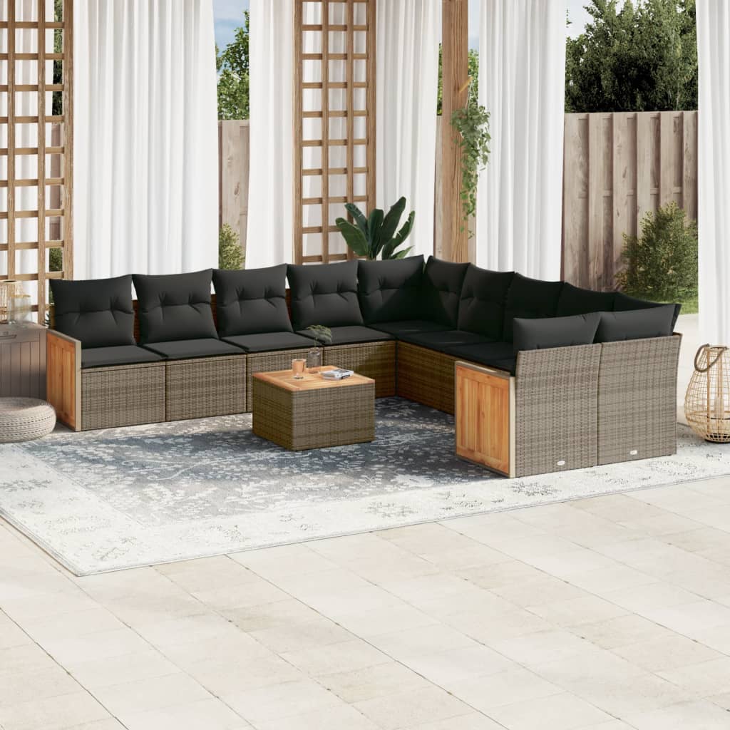 11-delige Loungeset met kussens poly rattan grijs is nu te koop bij PeponiXL, paradijselijk wonen!