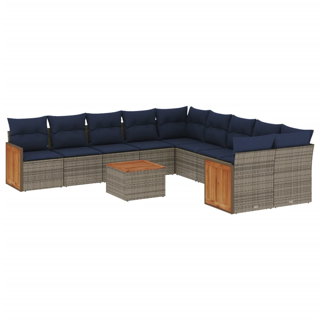 11-delige tuinbankset met kussens, grijs polyrotan is nu te koop bij PeponiXL, paradijselijk wonen!