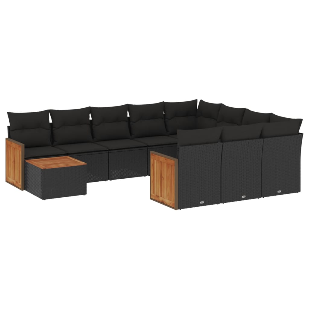 11-delige Loungeset met kussens poly rattan zwart is nu te koop bij PeponiXL, paradijselijk wonen!