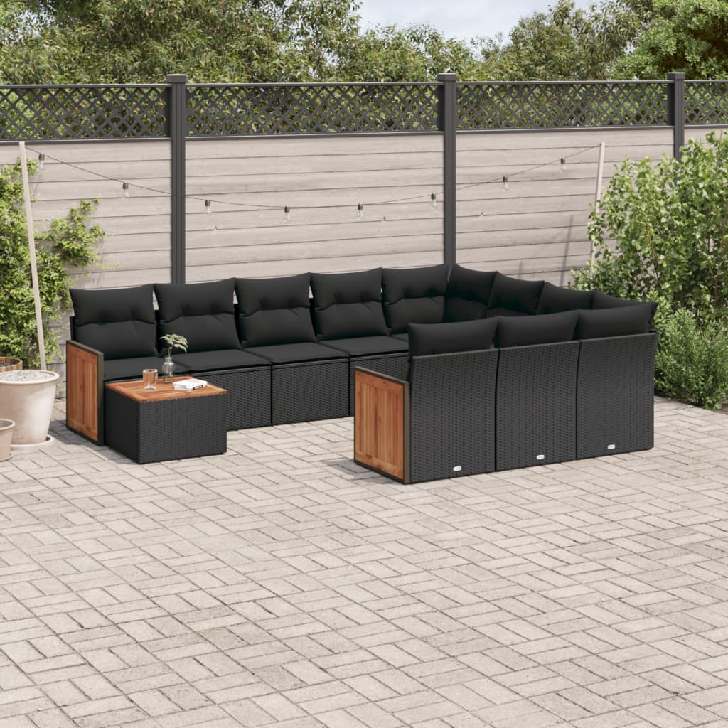 11-delige Loungeset met kussens poly rattan zwart is nu te koop bij PeponiXL, paradijselijk wonen!