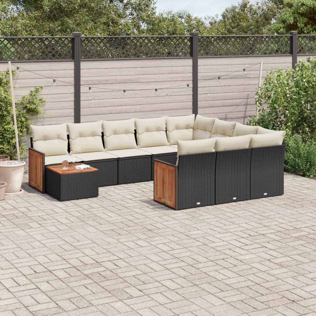 11-delige Loungeset met kussens poly rattan zwart is nu te koop bij PeponiXL, paradijselijk wonen!