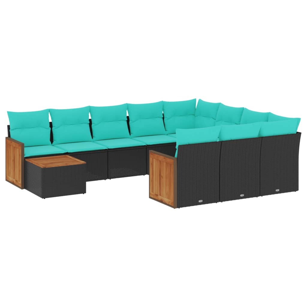 11-delige tuinbankset met kussens, zwart polyrotan is nu te koop bij PeponiXL, paradijselijk wonen!