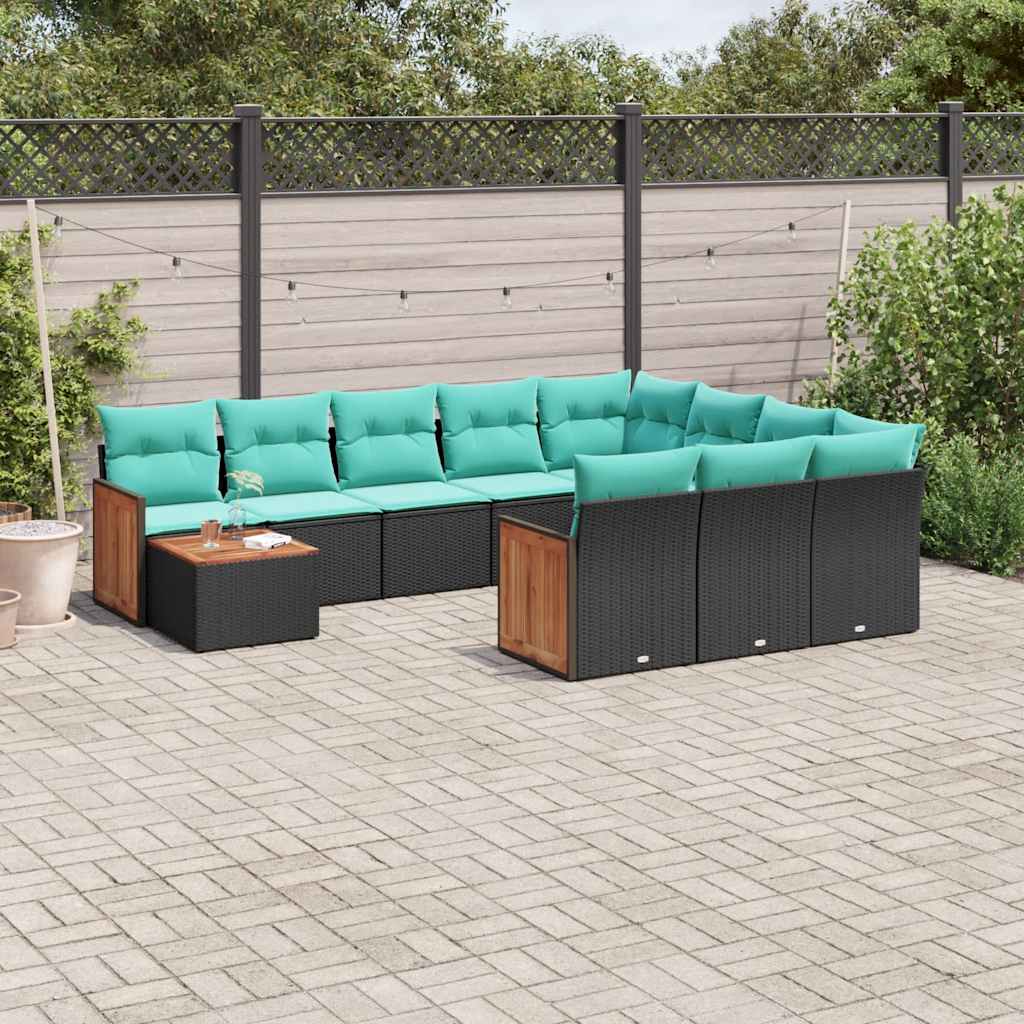 11-delige tuinbankset met kussens, zwart polyrotan is nu te koop bij PeponiXL, paradijselijk wonen!