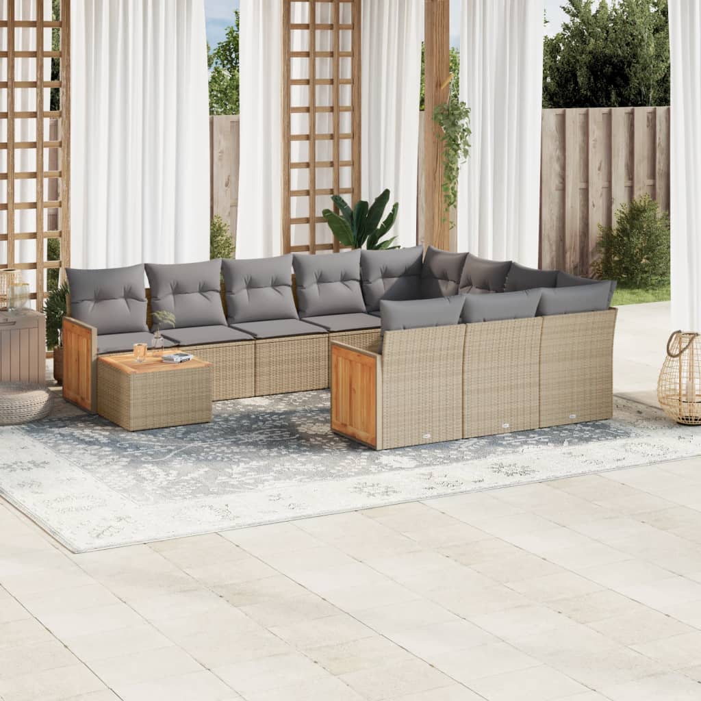 11-delige Tuinset met kussens poly rattan beige is nu te koop bij PeponiXL, paradijselijk wonen!