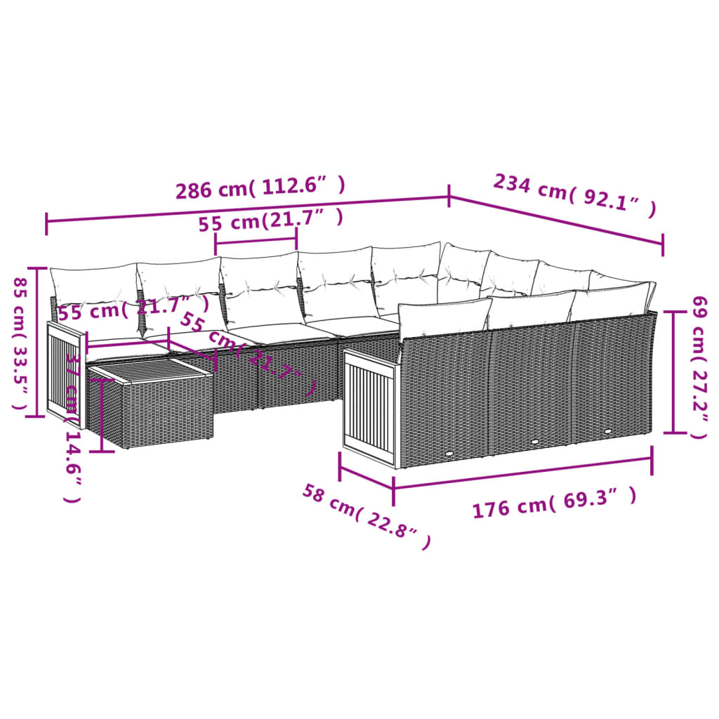 11-delige Loungeset met kussens poly rattan grijs is nu te koop bij PeponiXL, paradijselijk wonen!