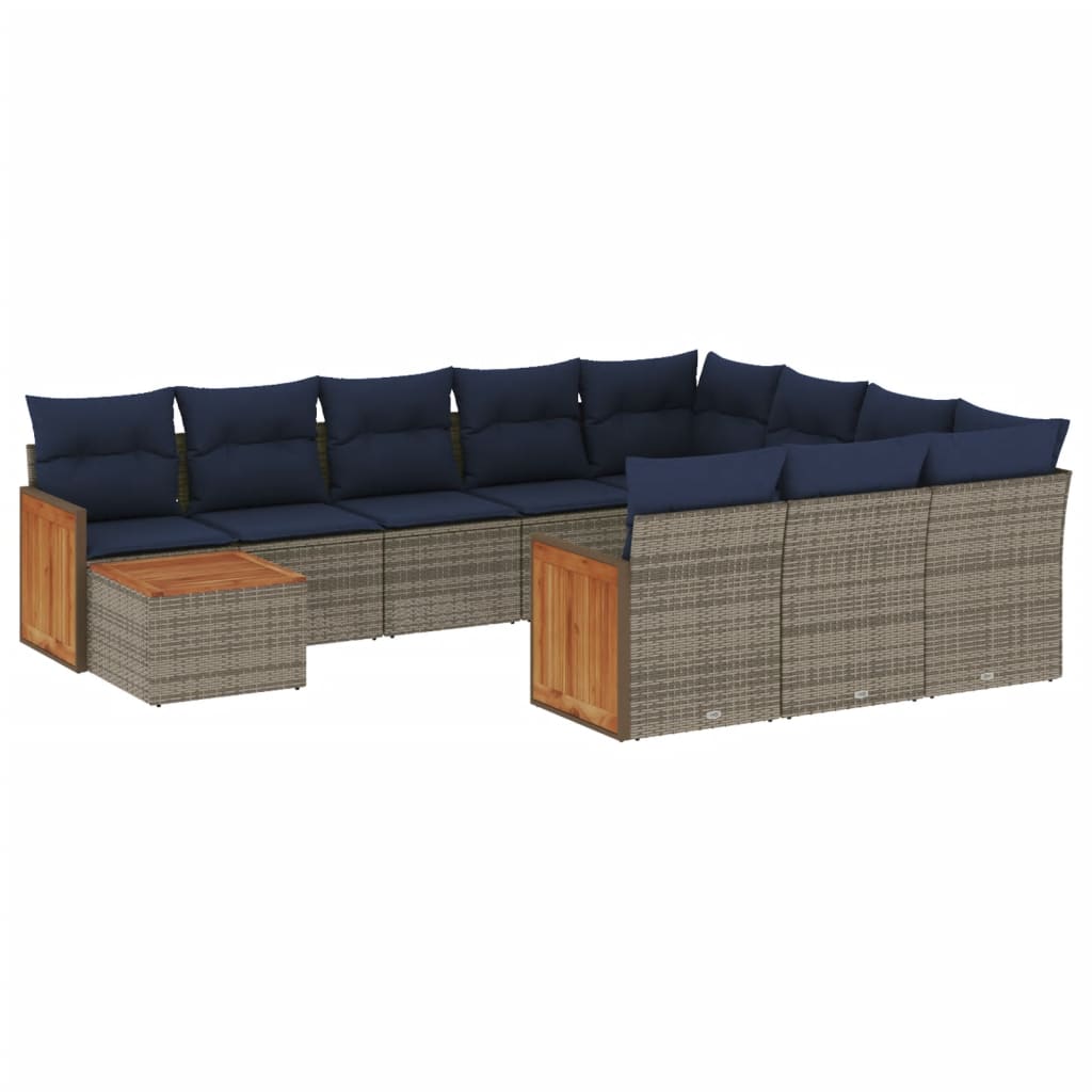 11-delige tuinbankset met kussens, grijs polyrotan is nu te koop bij PeponiXL, paradijselijk wonen!