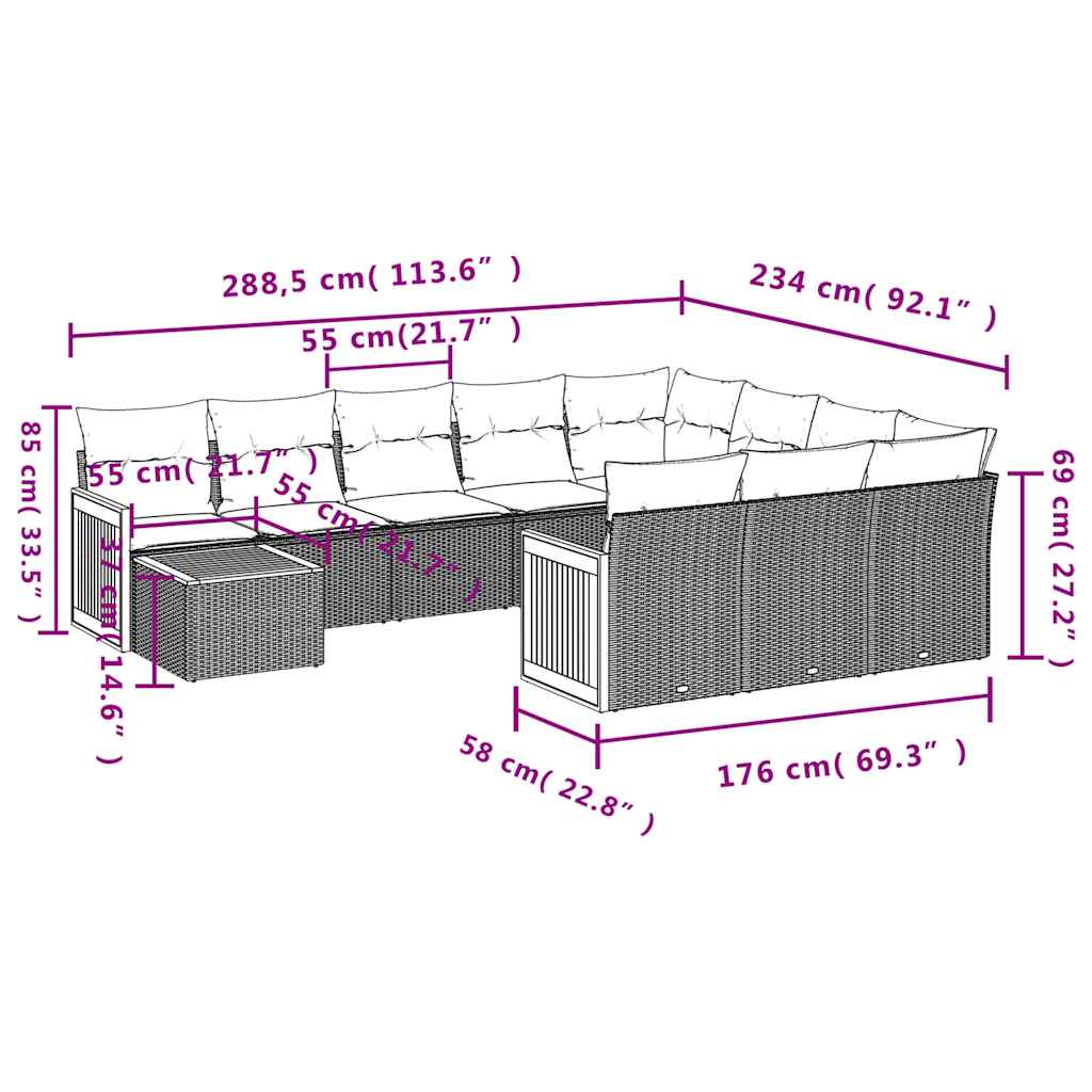 11-delige tuinbankset met kussens, grijs polyrotan is nu te koop bij PeponiXL, paradijselijk wonen!