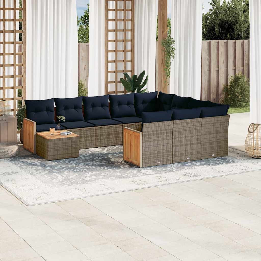 11-delige tuinbankset met kussens, grijs polyrotan is nu te koop bij PeponiXL, paradijselijk wonen!