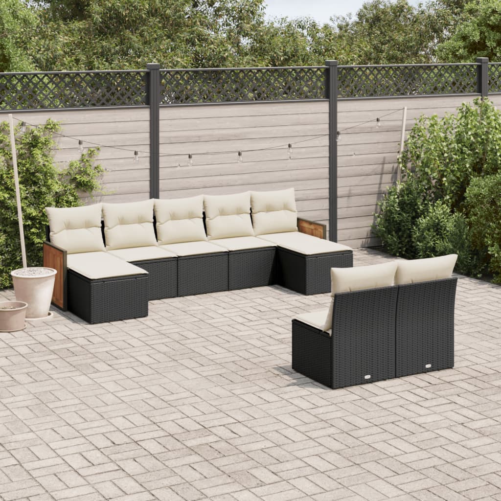 9-delige Loungeset met kussens poly rattan zwart is nu te koop bij PeponiXL, paradijselijk wonen!