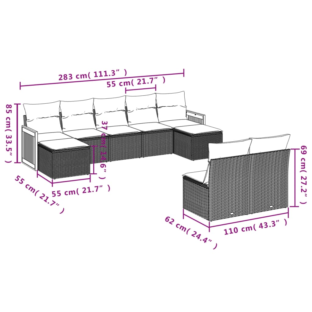 9-delige tuinbankset met kussens van zwart polyrotan is nu te koop bij PeponiXL, paradijselijk wonen!