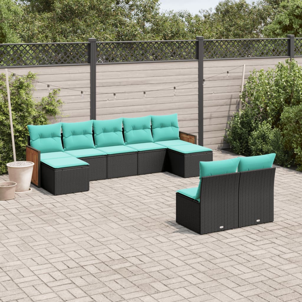 9-delige tuinbankset met kussens van zwart polyrotan is nu te koop bij PeponiXL, paradijselijk wonen!
