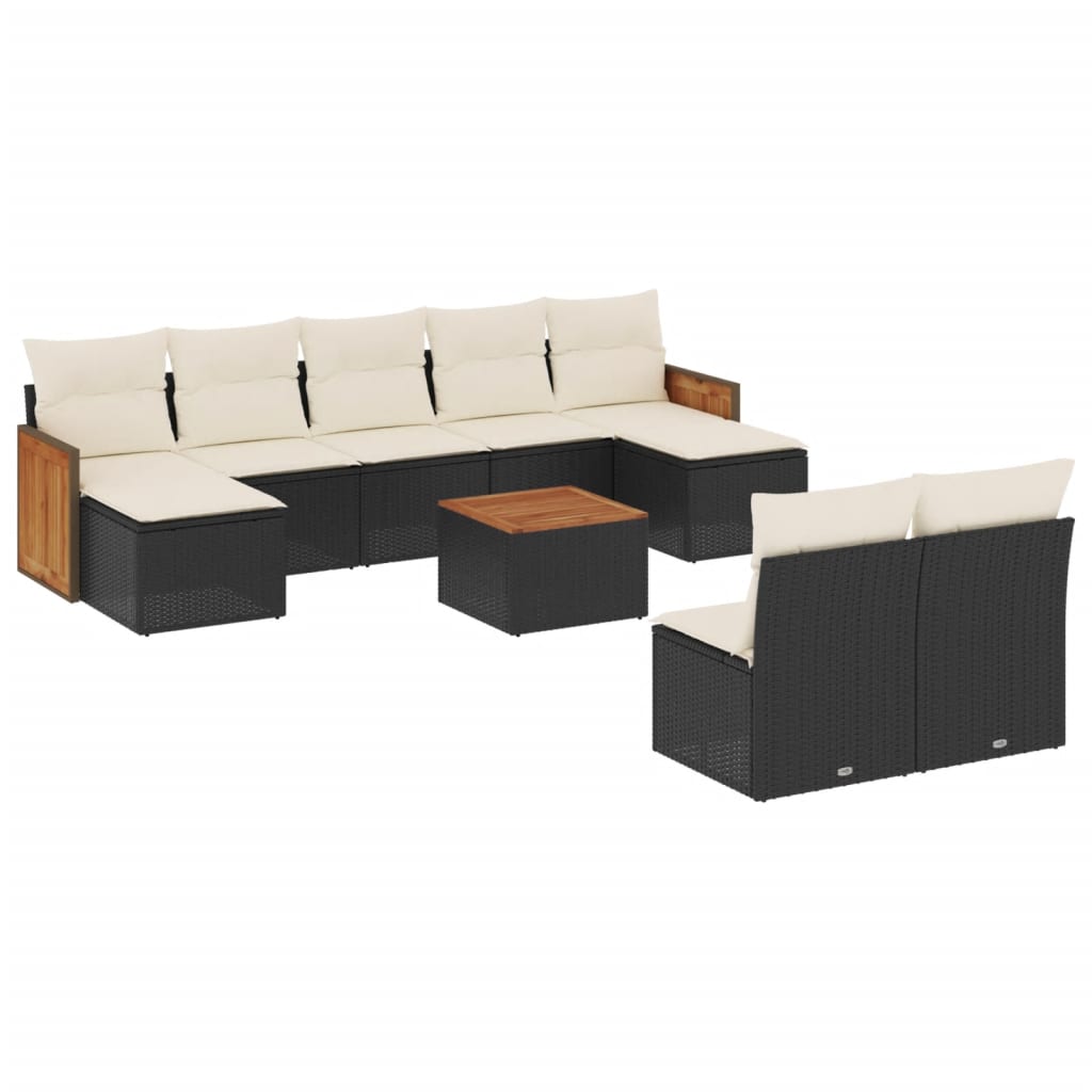 10-delige Loungeset met kussens poly rattan zwart is nu te koop bij PeponiXL, paradijselijk wonen!