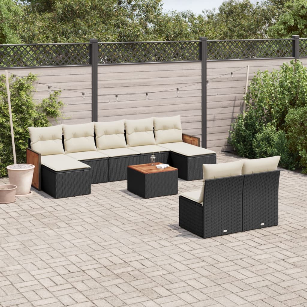 10-delige Loungeset met kussens poly rattan zwart is nu te koop bij PeponiXL, paradijselijk wonen!