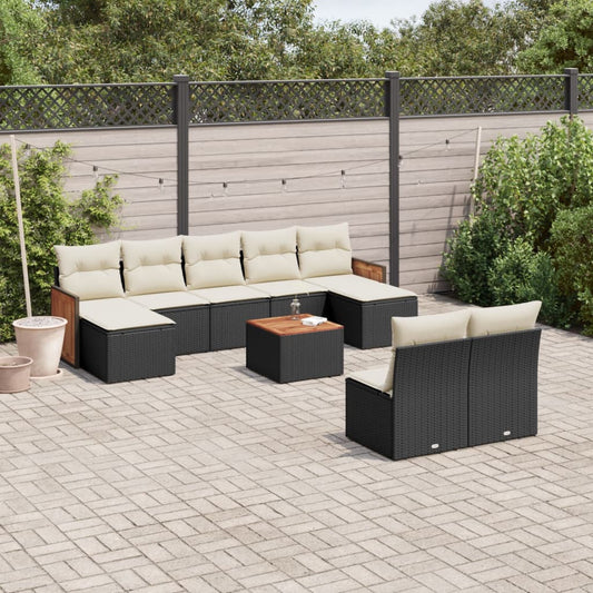 10-delige Loungeset met kussens poly rattan zwart is nu te koop bij PeponiXL, paradijselijk wonen!