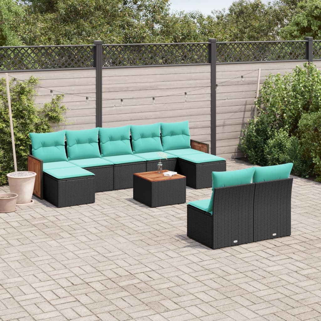 10-delige tuinbankset met kussens van zwart polyrotan is nu te koop bij PeponiXL, paradijselijk wonen!
