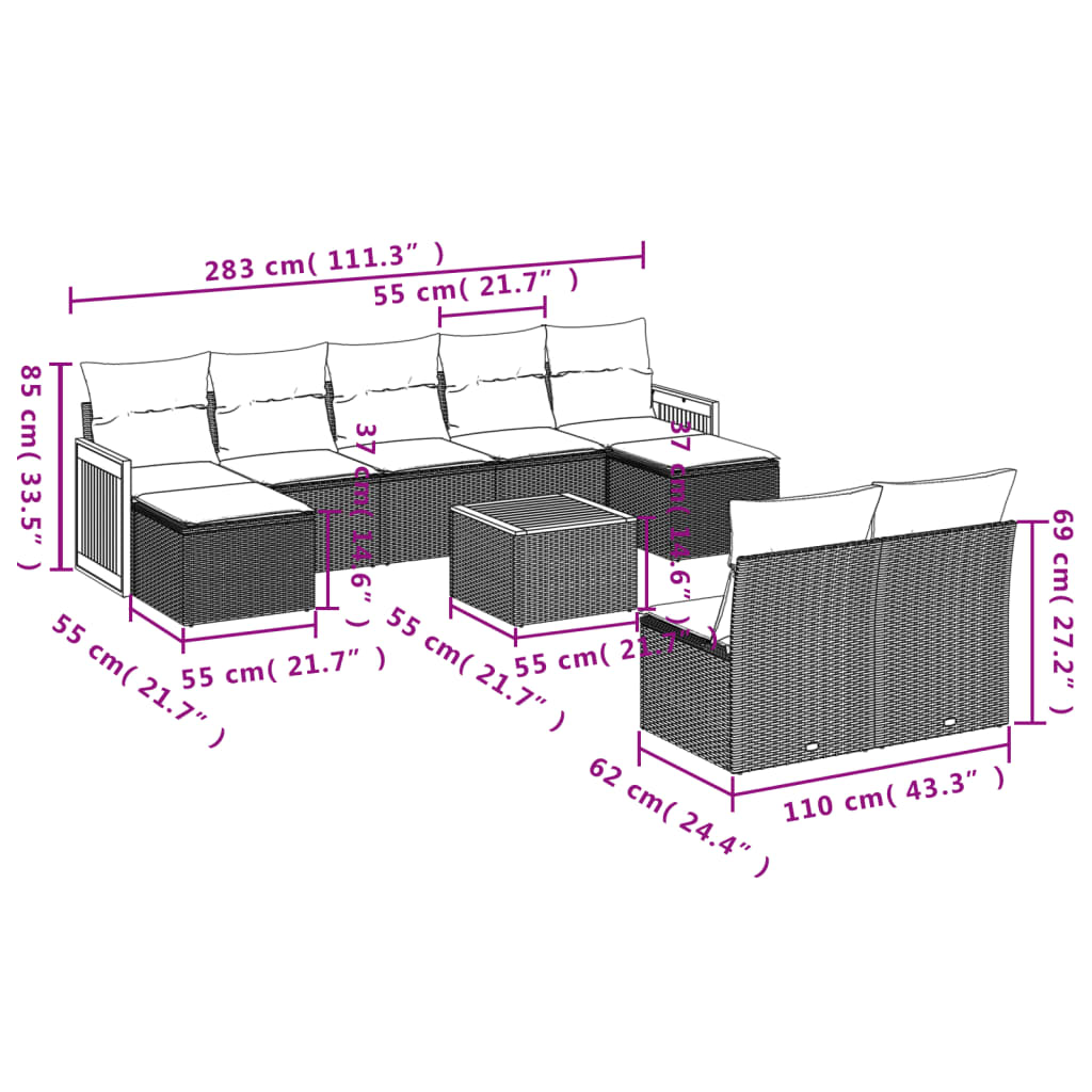 10-delige Loungeset met kussens poly rattan beige is nu te koop bij PeponiXL, paradijselijk wonen!