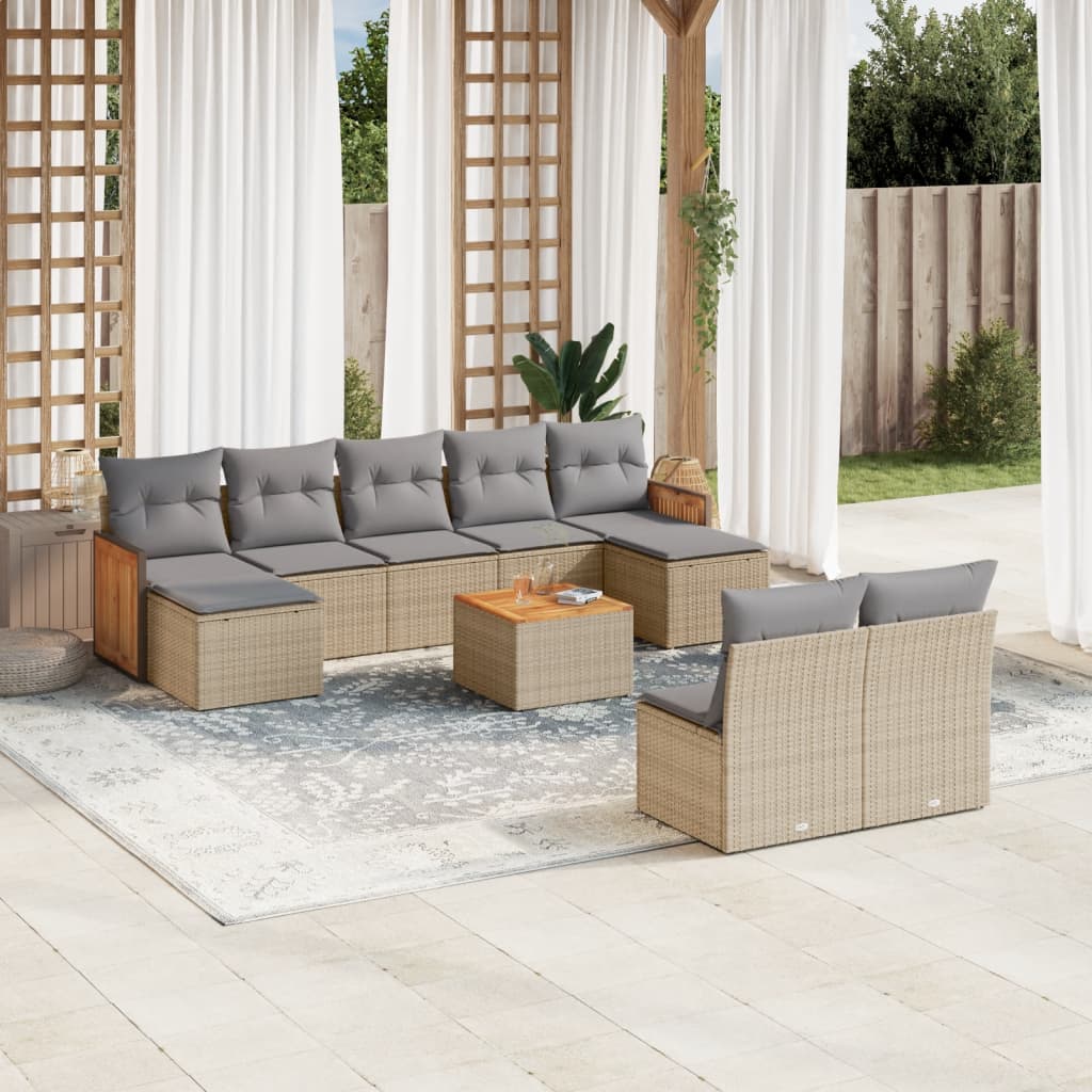 10-delige Loungeset met kussens poly rattan beige is nu te koop bij PeponiXL, paradijselijk wonen!