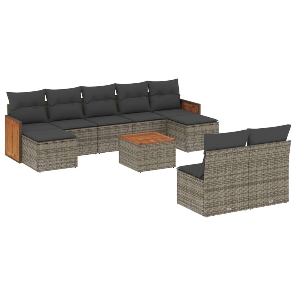 10-delige Loungeset met kussens poly rattan grijs is nu te koop bij PeponiXL, paradijselijk wonen!