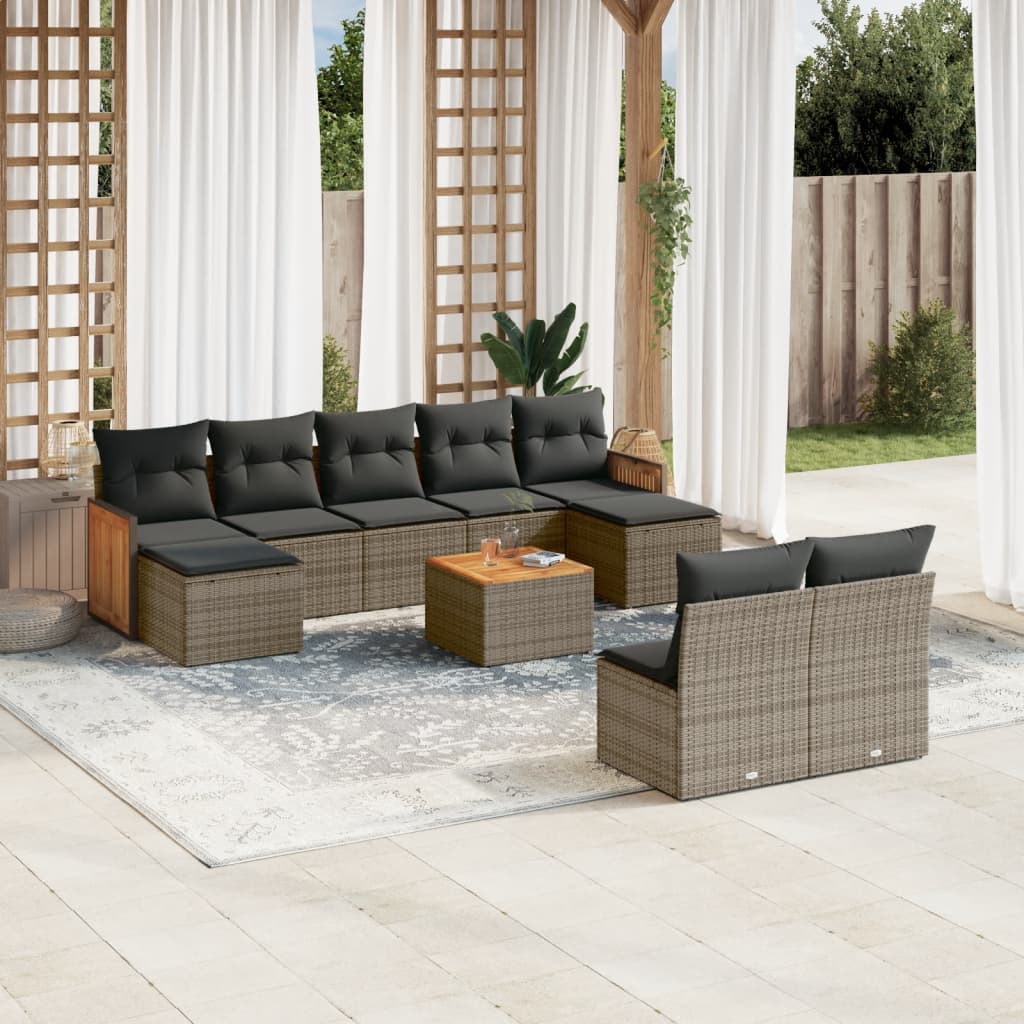 10-delige Loungeset met kussens poly rattan grijs is nu te koop bij PeponiXL, paradijselijk wonen!