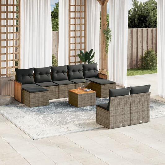 10-delige Loungeset met kussens poly rattan grijs is nu te koop bij PeponiXL, paradijselijk wonen!