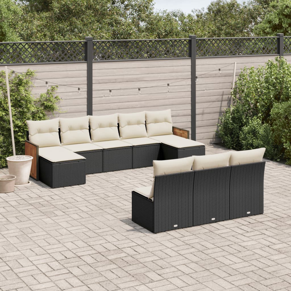10-delige Loungeset met kussens poly rattan zwart is nu te koop bij PeponiXL, paradijselijk wonen!