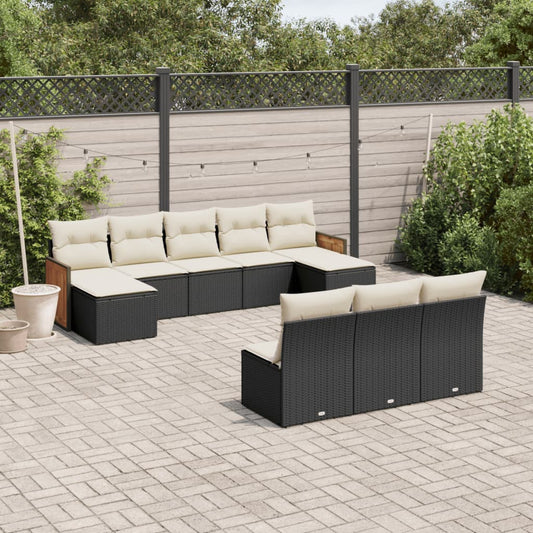 10-delige Loungeset met kussens poly rattan zwart is nu te koop bij PeponiXL, paradijselijk wonen!
