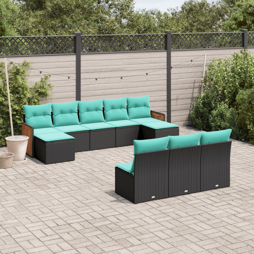 10-delige tuinbankset met kussens van zwart polyrotan is nu te koop bij PeponiXL, paradijselijk wonen!