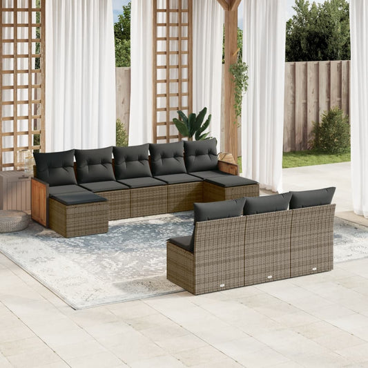 10-delige Loungeset met kussens poly rattan grijs is nu te koop bij PeponiXL, paradijselijk wonen!