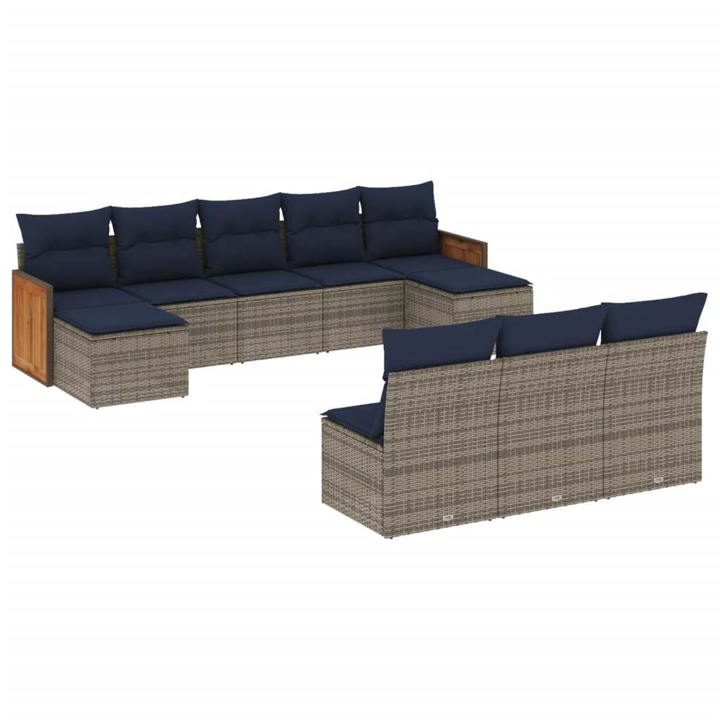 10-delige tuinbankset met kussens, grijs polyrotan is nu te koop bij PeponiXL, paradijselijk wonen!