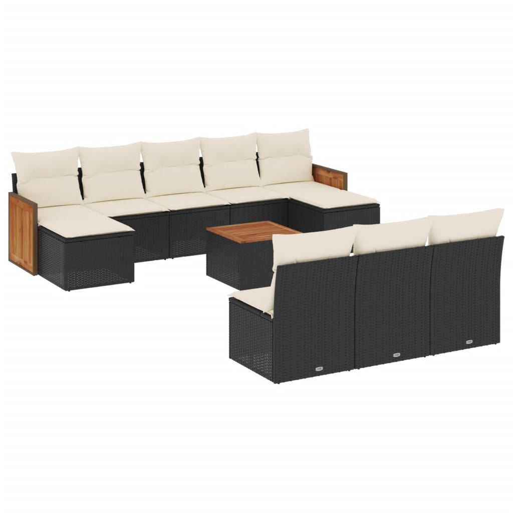 11-delige Loungeset met kussens poly rattan zwart is nu te koop bij PeponiXL, paradijselijk wonen!