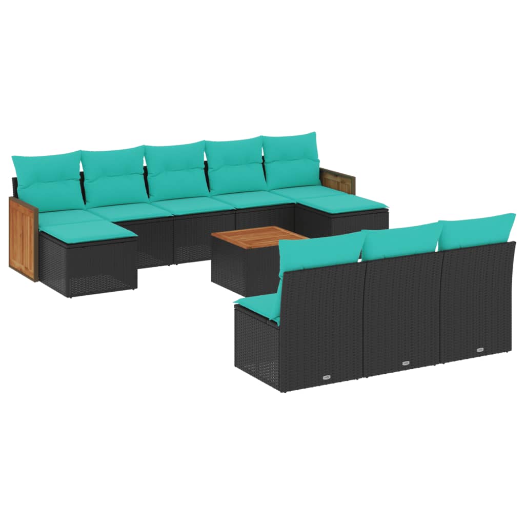 11-delige tuinbankset met kussens, zwart polyrotan is nu te koop bij PeponiXL, paradijselijk wonen!